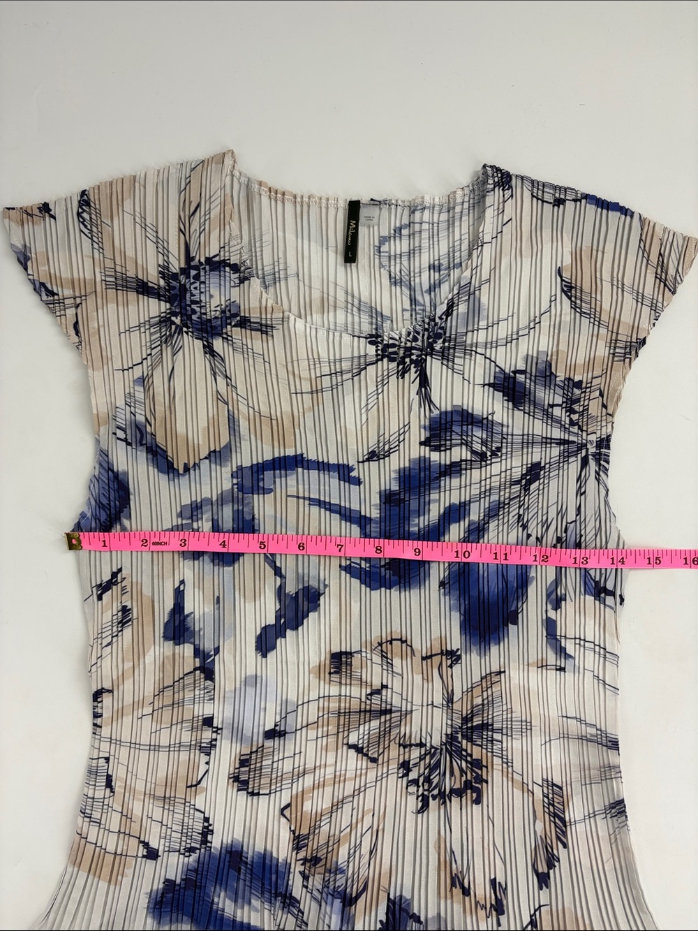 Malou Large Pleated Floral Tunic Top Blue Beige White Abstract Blouse - Picture 5 of 6